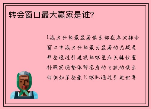 转会窗口最大赢家是谁？
